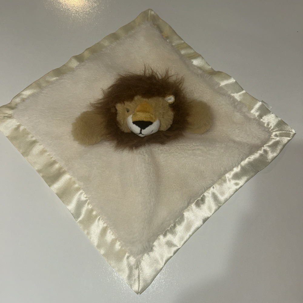 Idea Nuova Lion Lovey Security Blanket Cream‎ Satin Trim Baby Plush Blankie